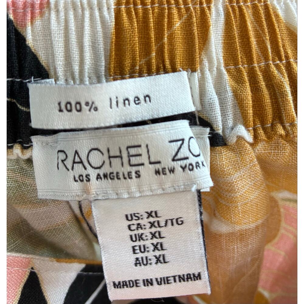 Rachel Zoe Skirt Wrap Self Tie Linen Bold Mustard Pink Black Tropical Floral XL - Picture 6 of 6